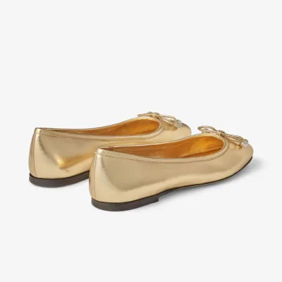 JIMMY CHOO Pearl embellish gold metallic texture Napa sheep-leather flats