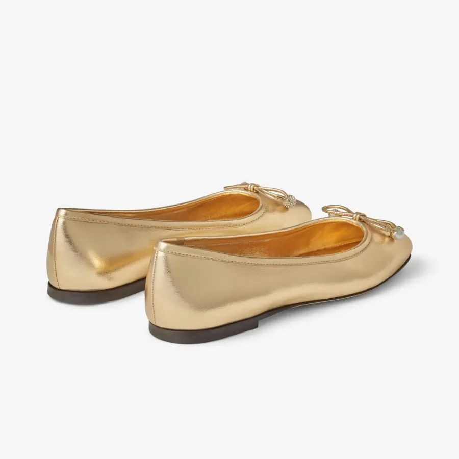 JIMMY CHOO Pearl embellish gold metallic texture Napa sheep-leather flats