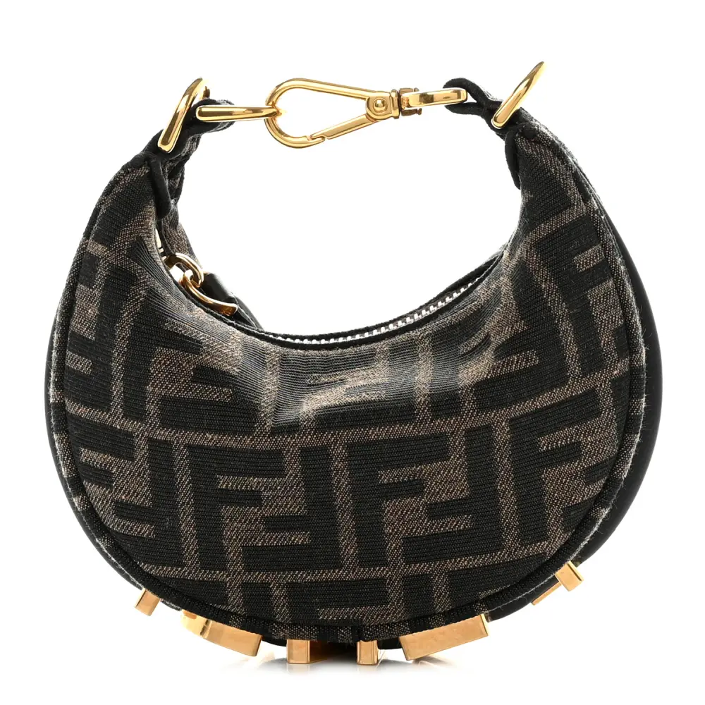 Fendi Nano FF 1974 Fendigraphy Hobo Charm Tabaco/Moro Jacquard Fabric Hardware Dourado