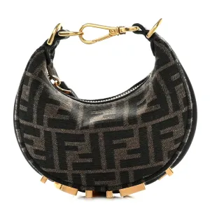 Fendi Nano FF 1974 Fendigraphy Hobo Charm Tobacco/Moro Jacquard Fabric Gold Hardware
