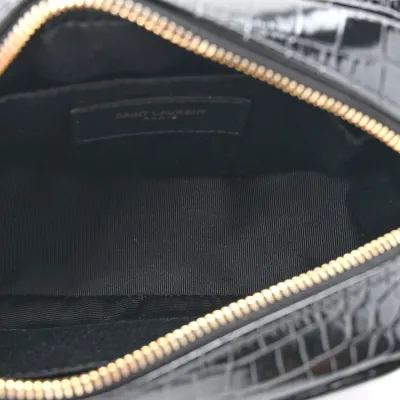 Saint Laurent Small Lou Belt Bag Black Embossed Monogram Patent Calfskin & Crocodile Leather Aged Gold Hardware