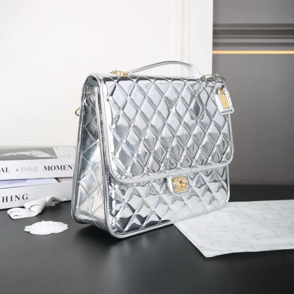 Chanel Silver / Gold / Black patent leather Backpacks - Image 3