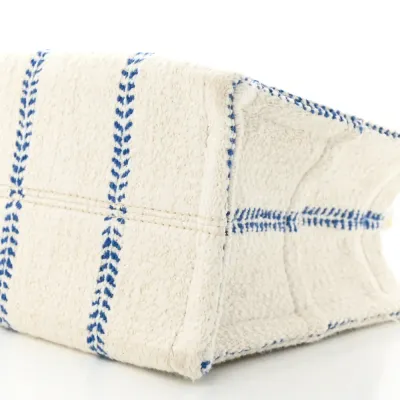 Celine Small Cabas Thais Tote Bag White/Blue Canvas & Calfskin Leather Stripe