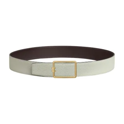Hermès Men' s Tube H Buckle Reversible Belt In Brown/White Evercolor Calfskin With Gold/Silver Hardware 38mm