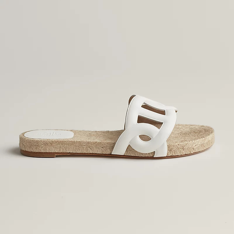 HERMES Famosa pantufas de tricô brancas de palha