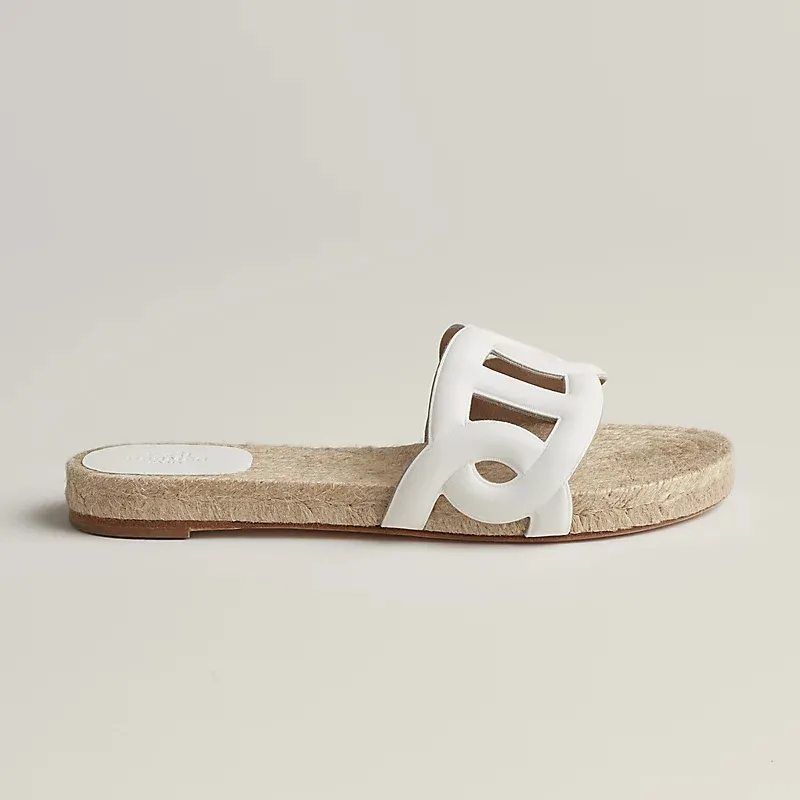 HERMES Famosa white Straw knitting Slippers