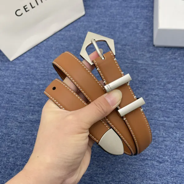 Celine Triangled Buckle Reversible Belt In Brown/Black/Red Calfskin With Gold Hardware 25mm - Image 2