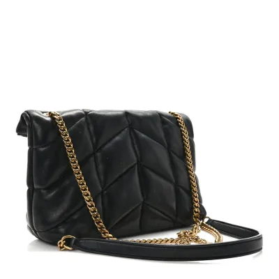 Saint Laurent Mini Loulou Chain Satchel Black Quilted Puffer Monogram Lambskin Leather Ruthenium Hardware
