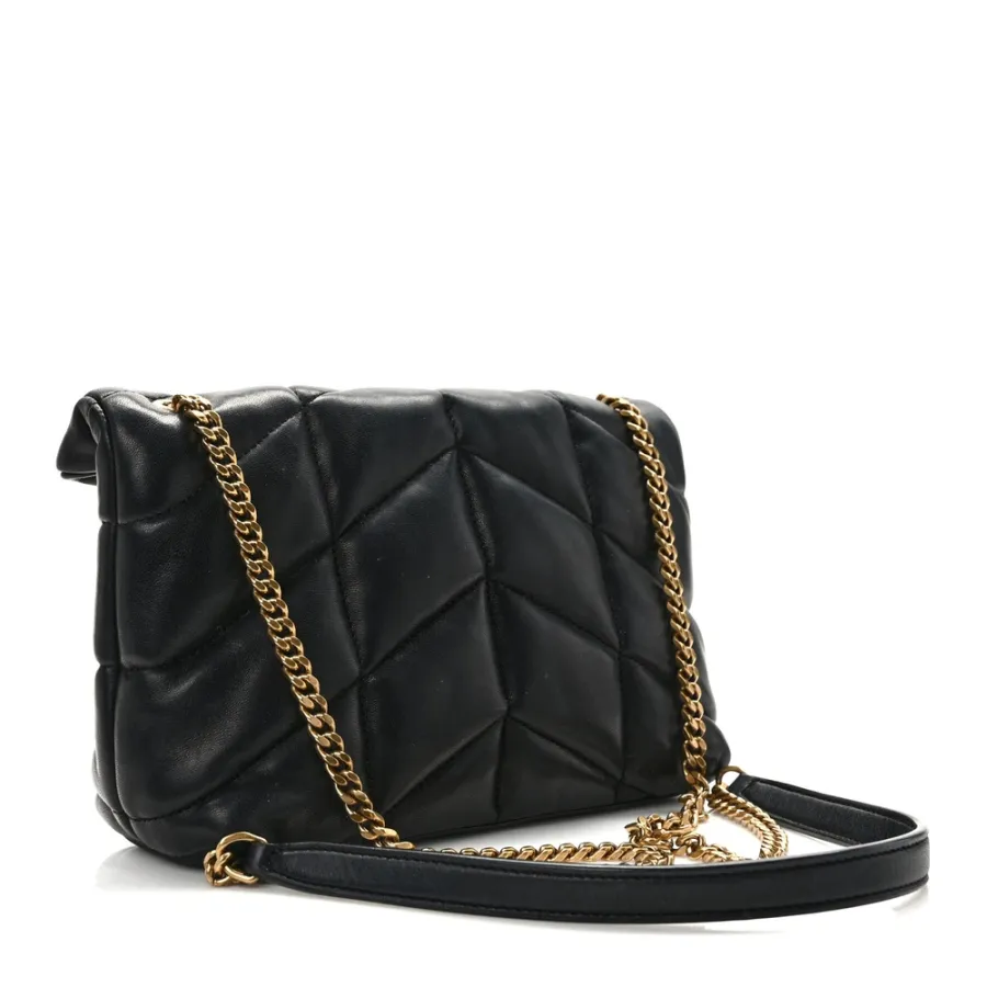 Saint Laurent Mini Loulou Chain Satchel Black Quilted Puffer Monogram Lambskin Leather Ruthenium Hardware