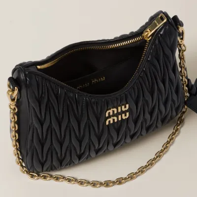 Miu Miu Matelassé Quilted Lambskin Leather Black Crossbody Bags