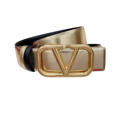 Valentino V Buckle Belt In Green/Light Green/Red/Blue/Black/Brown/Pink/Nude/Gold Black/Gold White Calfskin With Gold Hardware 40mm