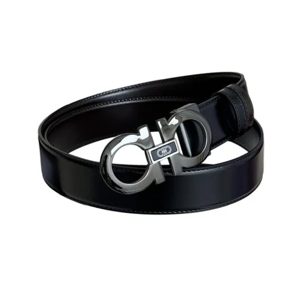 Ferragamo Men's Double Gancini Buckle Belt In Black Calfskin With Gold/Gun Black Hardware 35mm