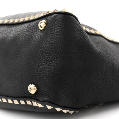 Valentino Garavani Medium Rockstud Tote Black Pebbled Calfskin Leather Gold Hardware
