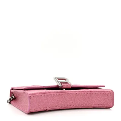 Balenciaga XS Hourglass Wallet On Chain Sweet Pink Sparkling Fabric Silver Hardware