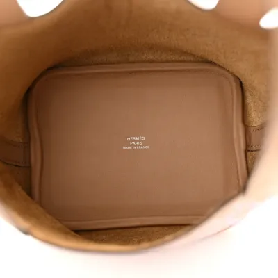 Hermès Micro Lucky Daisy Picotin Lock Chai/Rose/White Swift Leather Palladium Silver Hardware