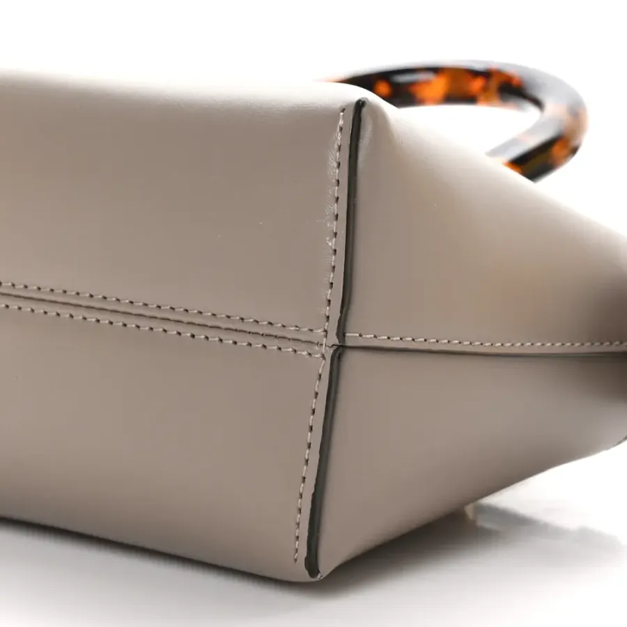 Fendi Mini Logo Embossed By The Way Top Handle Boston Bag Dark Grey King Vitello Leather & Plexiglass Gold Hardware