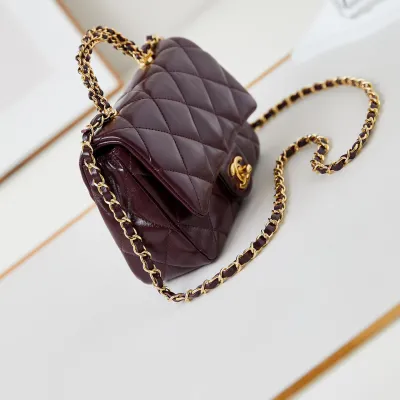 Chanel Gold handle handbag wine red/black/White/milk tea color/avocado green crossbody bag
