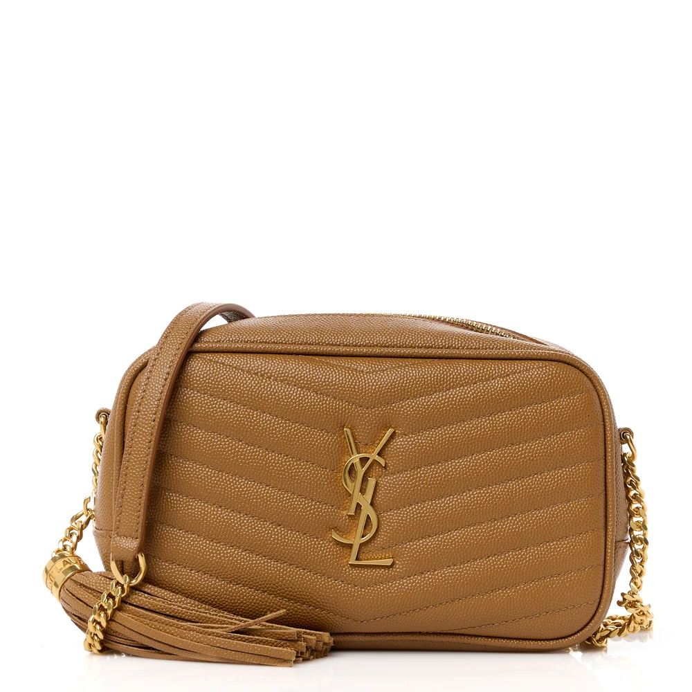 Saint Laurent Mini Lou Camera Bag Dark Natural Monogram Grain De Poudre Matelassê Couro Hardware Dourado