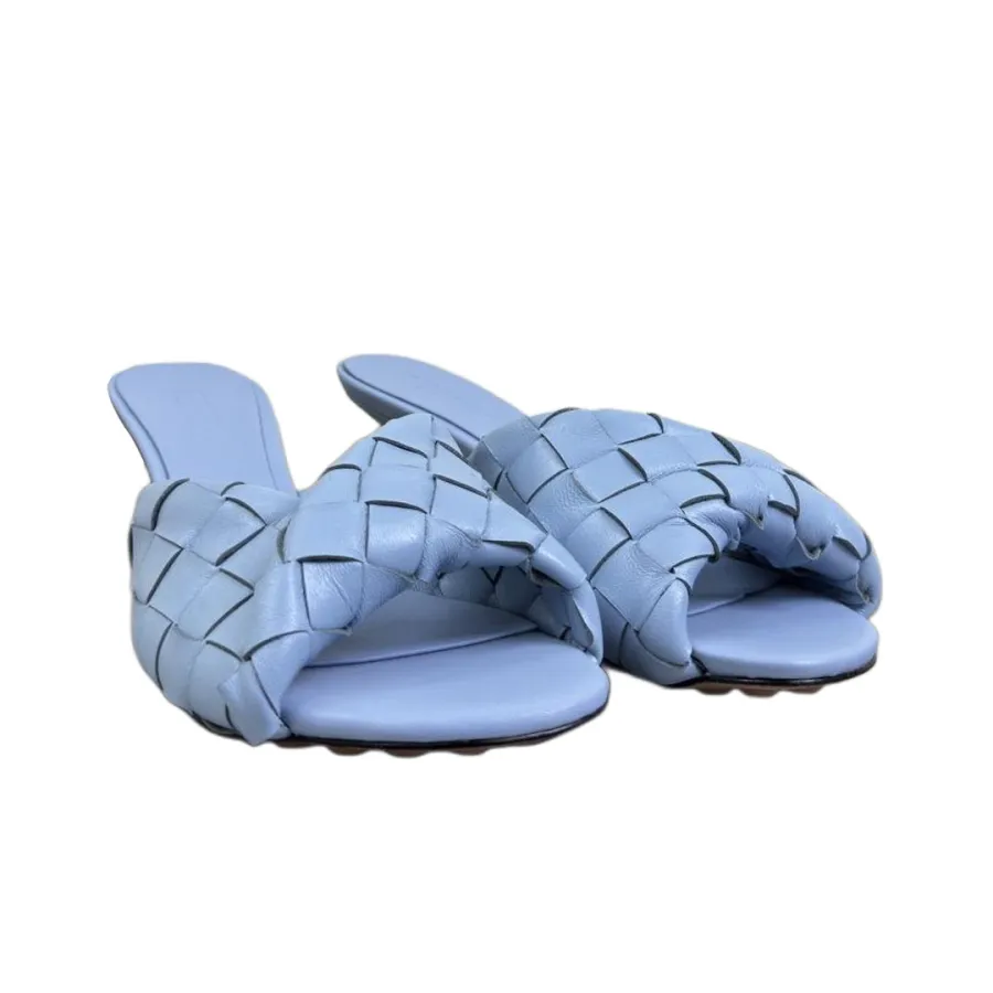 Bottega Veneta Blink Mule In Blue Intrecciato Leather Kitten Heel Mule (Heel Height 4.5cm)