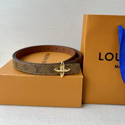 Louis Vuitton Women's Flowergram Reversible Belt In Brown/Cookie Monogram Reverse Canvas And White/Black/Red/Pink/Brown Calfskin With Gold/Silver Hardware 20mm