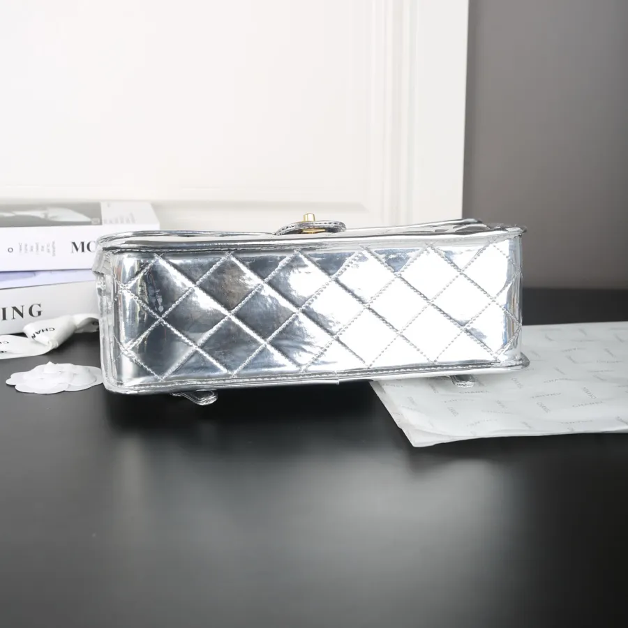 Chanel Silver / Gold / Black  patent leather Backpacks