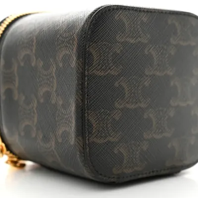Celine Mini Vanity Case Tan Triomphe Canvas & Calfskin Leather Gold Hardware