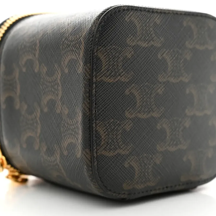 Celine Mini Vanity Case Tan Triomphe Canvas & Calfskin Leather Gold Hardware