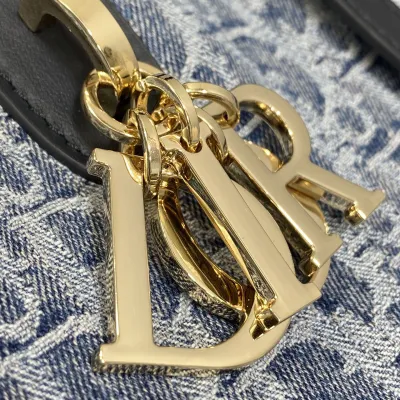 Dior Medium Dior Toujours Bag In Blue Denim Dior Oblique Jacquard With Gold Hardware