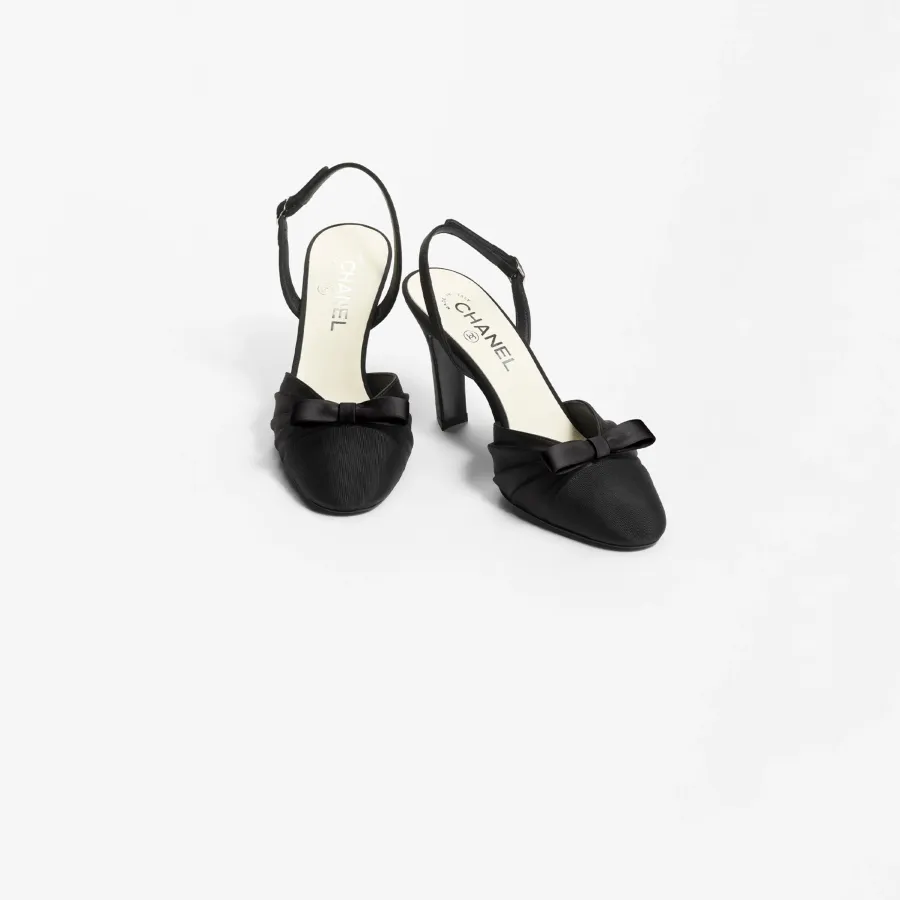 Chanel, Silk satin and grosgrain black Rear lace up high heels High Heels Sandal