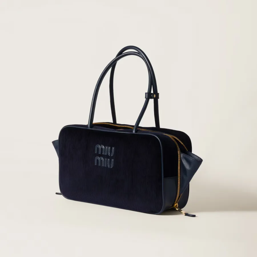 Miu Miu Aventure Nappa Corduroy Blue Top-Handle Bags