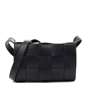 Bottega Veneta Maxi Intreccio Small Cassette Crossbody Bag Navy Blue Lambskin Leather