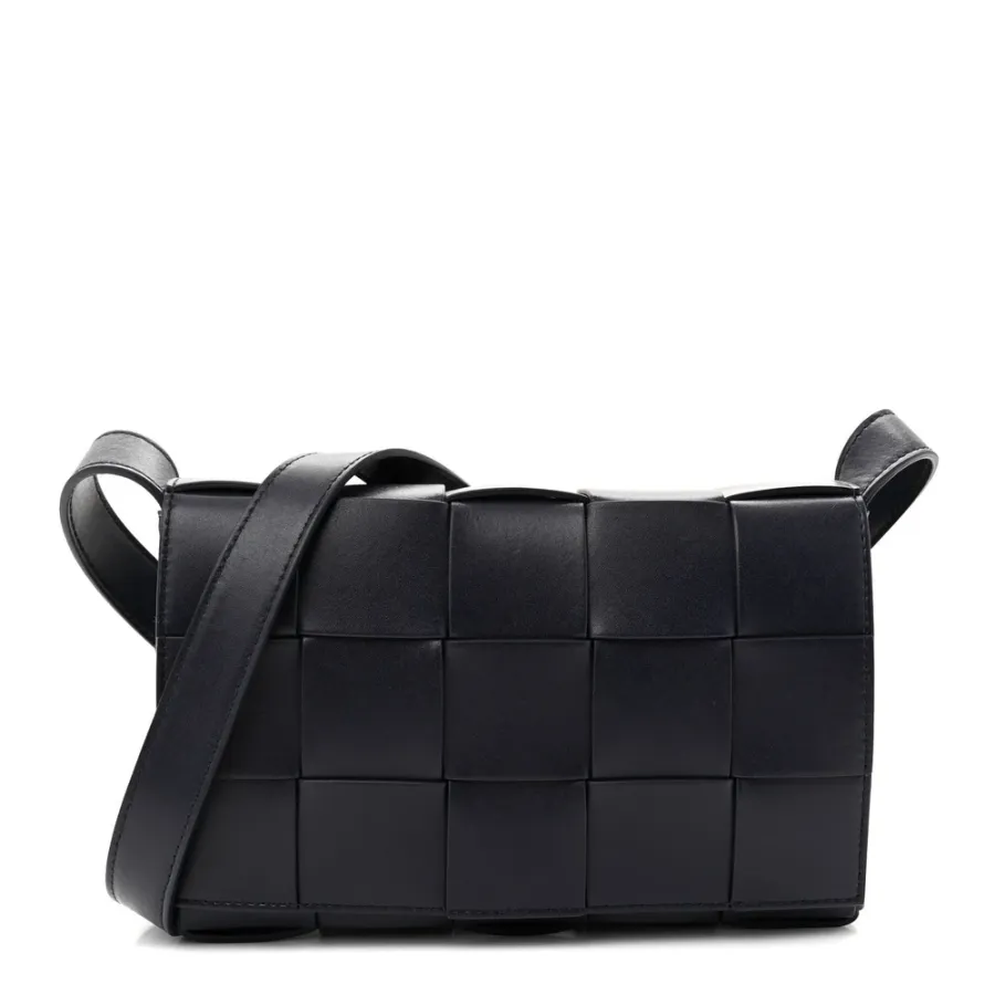 Bottega Veneta Maxi Intreccio Small Cassette Crossbody Bag Navy Blue Lambskin Leather