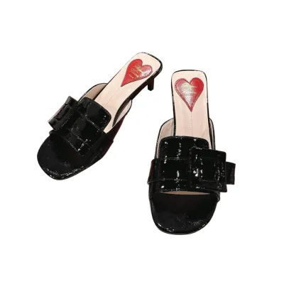 Roger Vivier Viv' Canard Mules Sandals In Black Patent Leather With Lacquered Metal Buckle (Heel Height 5.5cm)