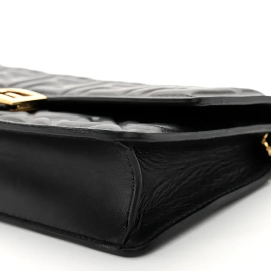 Fendi FF Embossed Wallet On Chain (WOC) Black Matisse Nappa Leather Light Gold Hardware