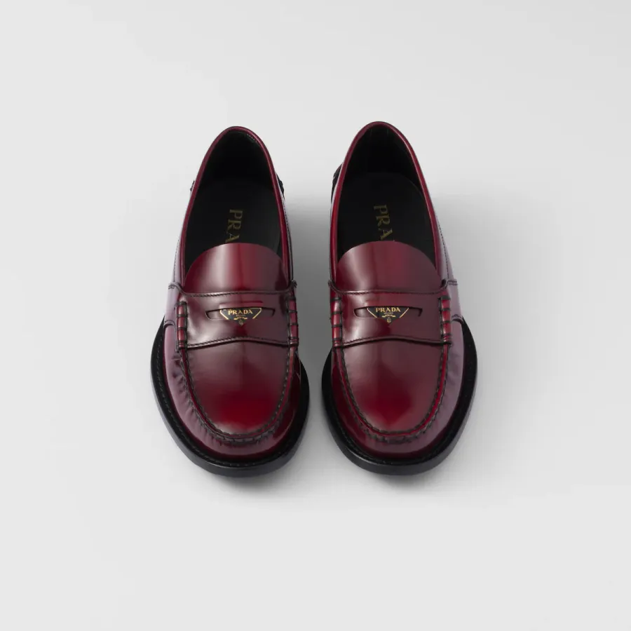 PRADA Deep red shiny leather loafers