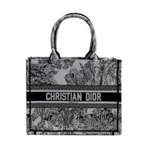 Dior Medium Dior Book Tote In Black Toile De Jouy Embroidered Canvas