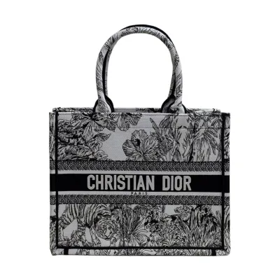 Dior Medium Dior Book Tote In Black Toile De Jouy Embroidered Canvas