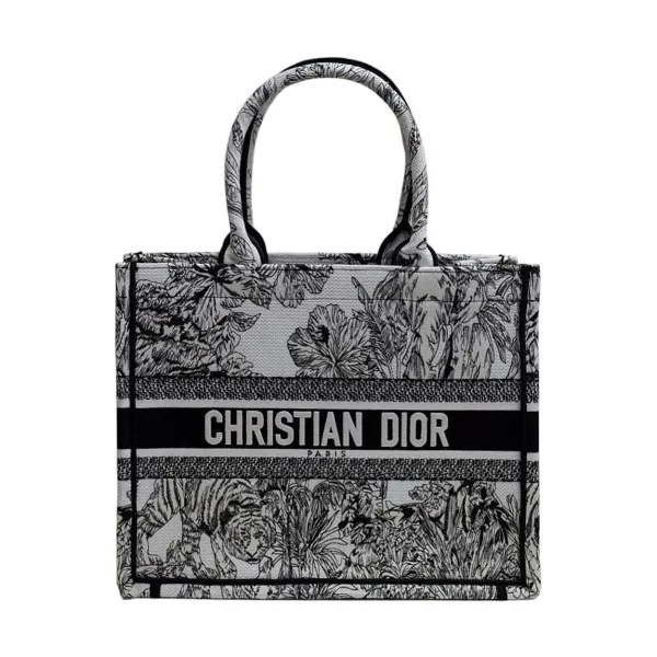 Dior Medium Dior Book Tote In Black Toile De Jouy Embroidered Canvas