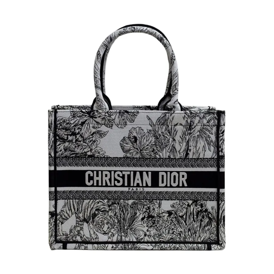 Dior Medium Dior Book Tote In Black Toile De Jouy Embroidered Canvas