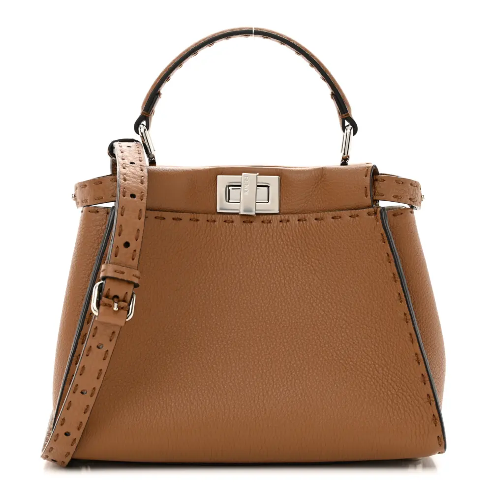 Fendi Mini Peekaboo Iconic Satchel Mou/Leite Bi-Color Cuoio Romano Selleria Couro Hardware Prateado