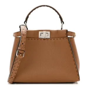Fendi Mini Peekaboo Iconic Satchel Mou/Milk Bi-Color Cuoio Romano Selleria Leather Silver Hardware