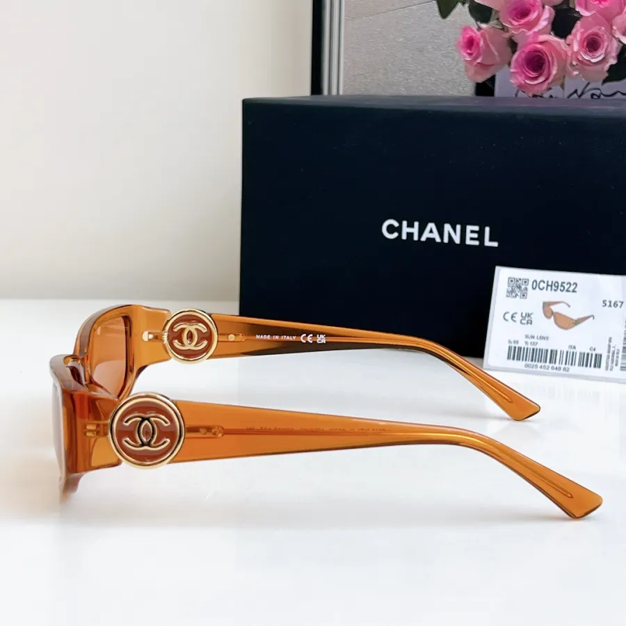 CHANEL square frame glasses orange color size 56-18-137
