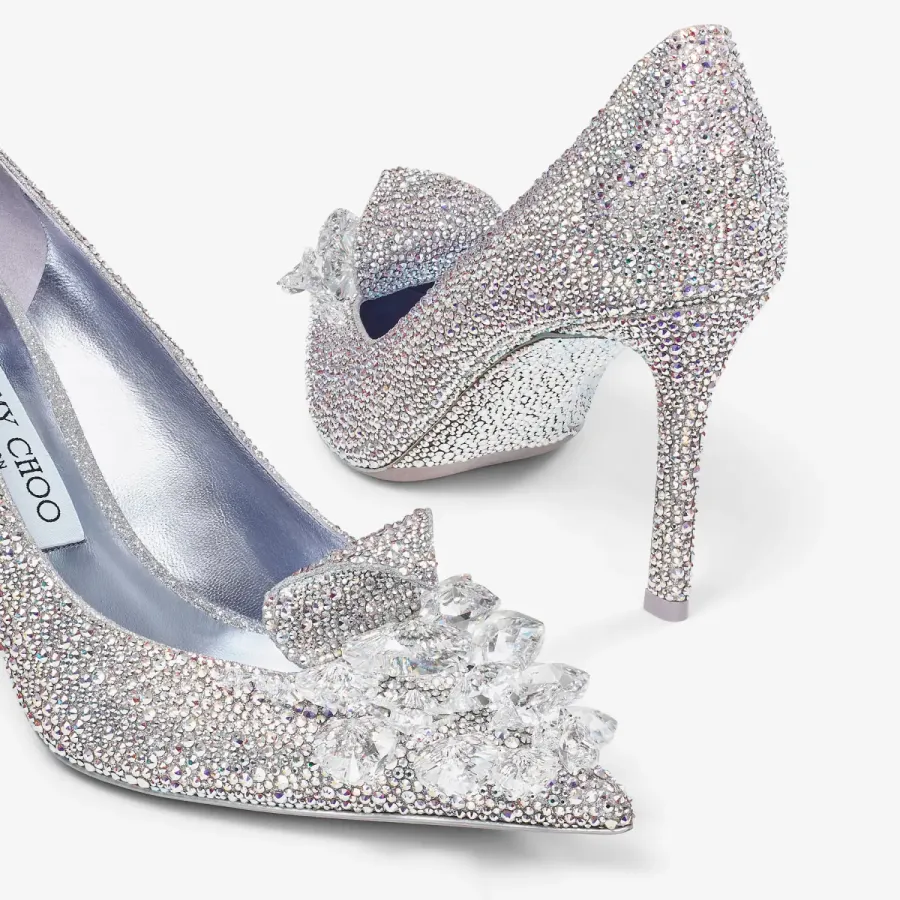 JIMMY CHOO Heart - shaped crystal decorated rainbow color tipped heels