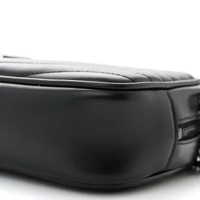 Saint Laurent Mini Lou Camera Bag Black Monochrome Monogram Calfskin Matelasse Leather Black Hardware