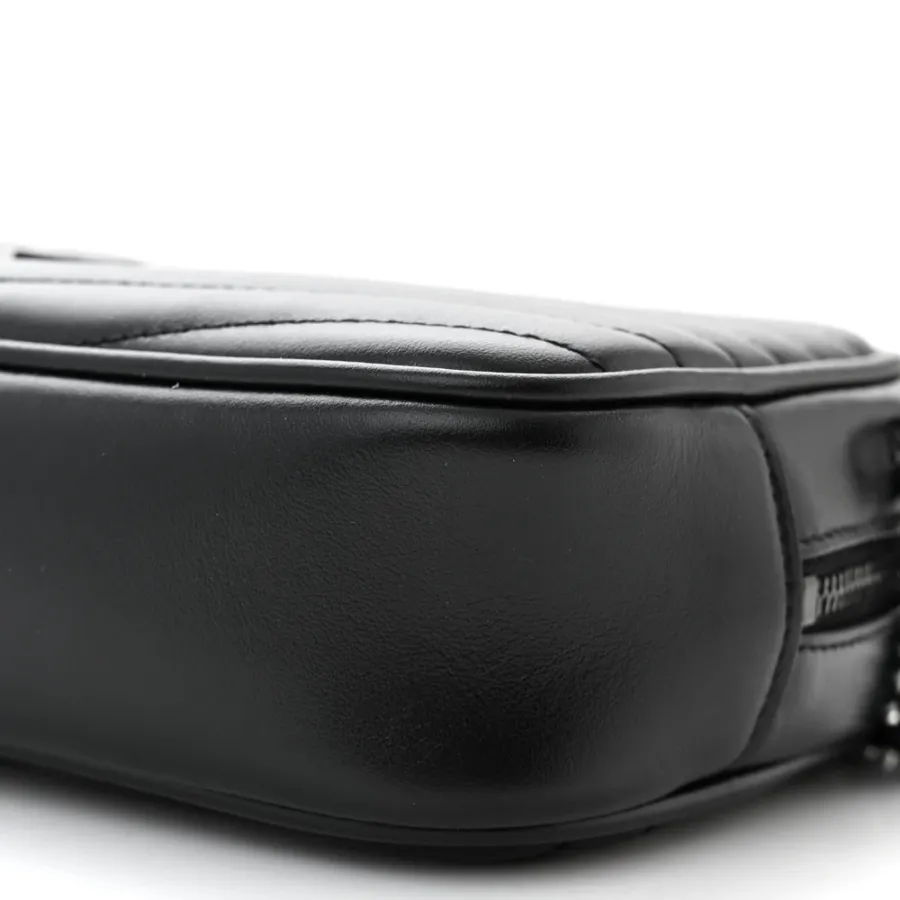 Saint Laurent Mini Lou Camera Bag Black Monochrome Monogram Calfskin Matelasse Leather Black Hardware