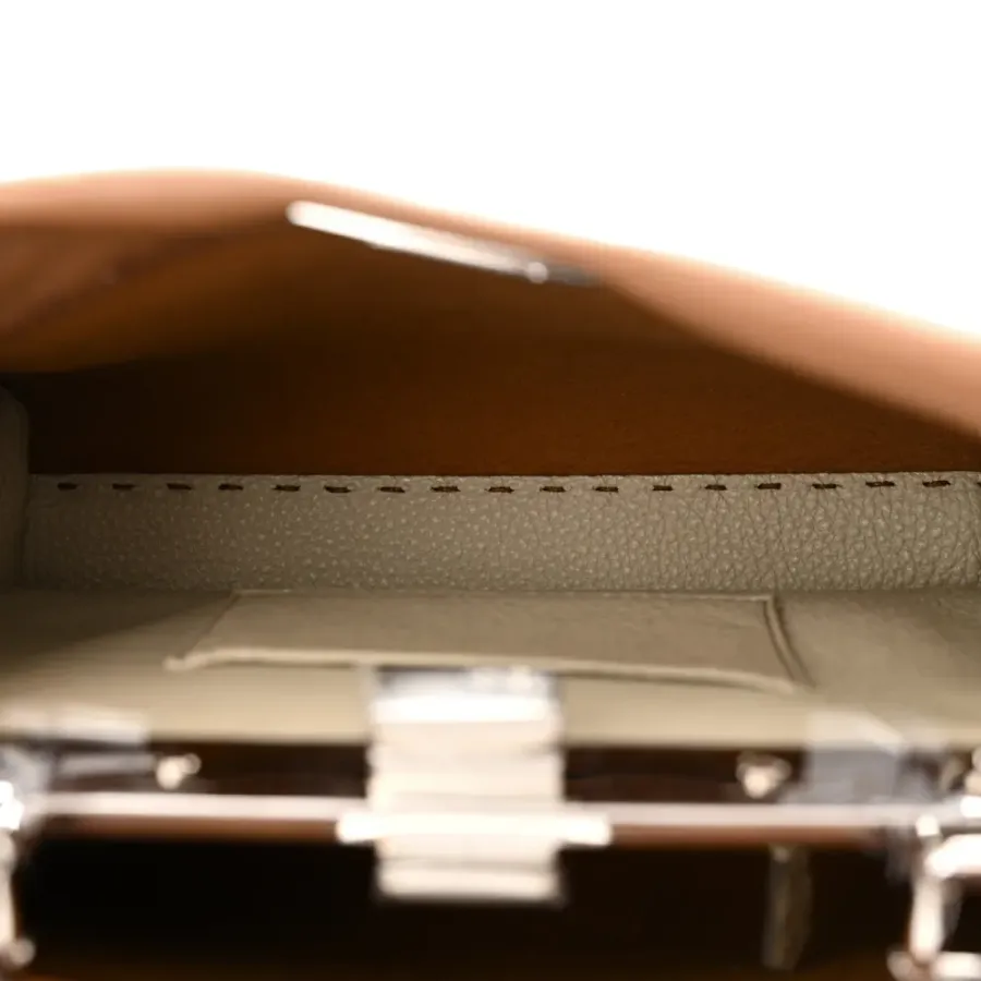 Fendi Mini Peekaboo Iconic Satchel Mou/Milk Bi-Color Cuoio Romano Selleria Leather Silver Hardware