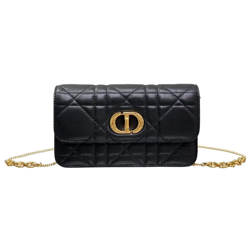 Dior Miss Caro Pouch with Chain In Pink/Blue/White/Black Macrocannage Lambskin Gold Hardware