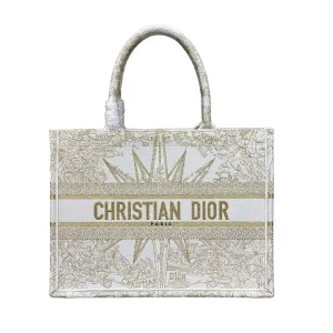 Dior Medium Dior Book Tote White Reve D'infini Embroidery Gold Tone Metallic Thread