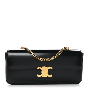 Celine Small Triomphe Chain Shoulder Bag Black Shiny Calfskin Leather Gold Hardware