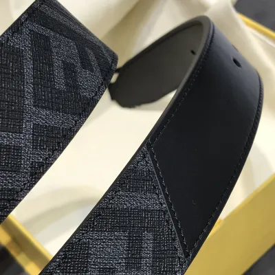 Fendi Men's Diagonal Belt In Black/Brown Calfskin And Monogram Canvas With Gold/Silver Hardware 35mm